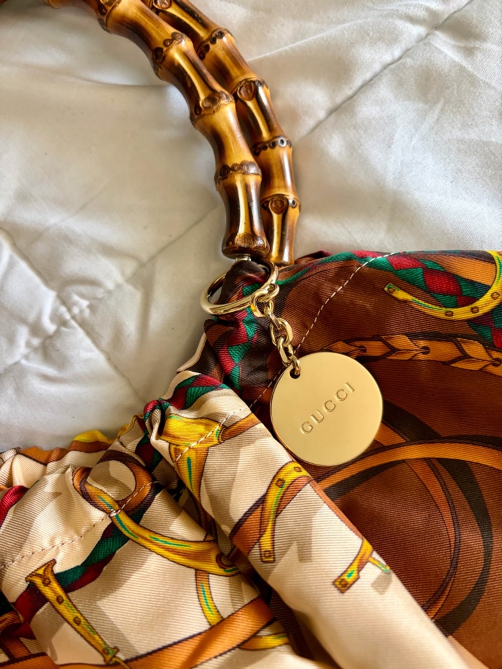 VERY RARE! Ltd Ed. Gucci Bamboo Handle Silk Scarf Tote